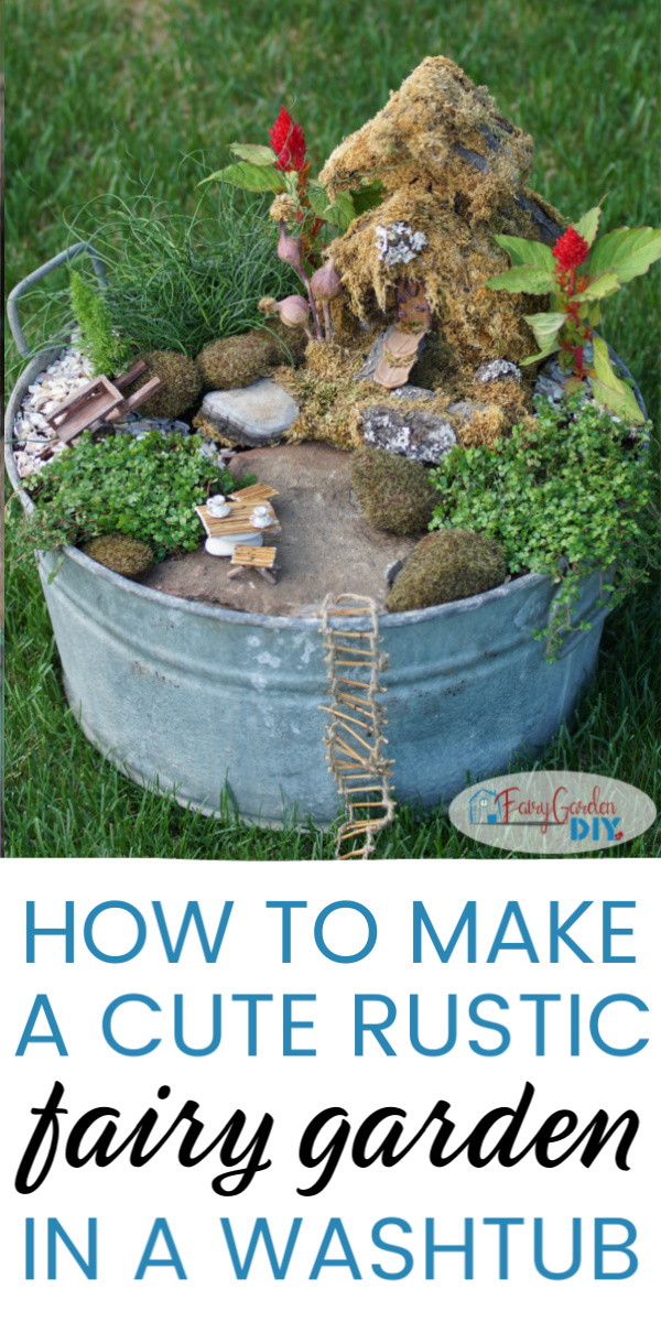 fairy garden in a washtub