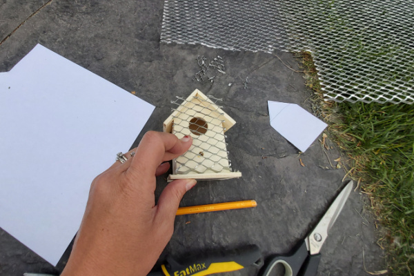 prepping the DIY concrete fairy garden house