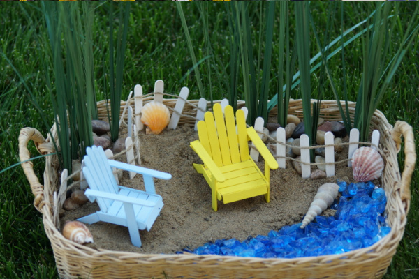 indoor fairy garden in a basket