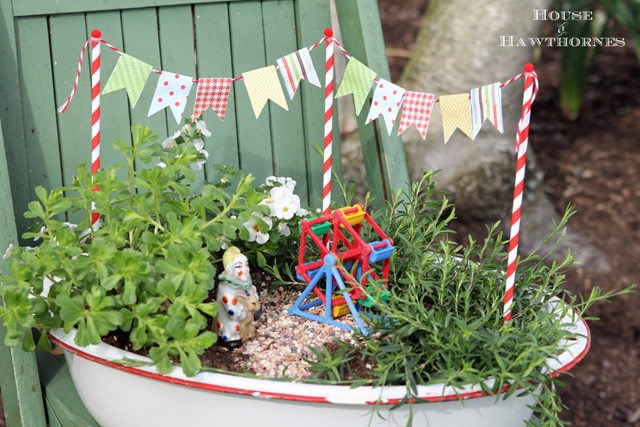 indoor fairy garden container idea: enamel basin