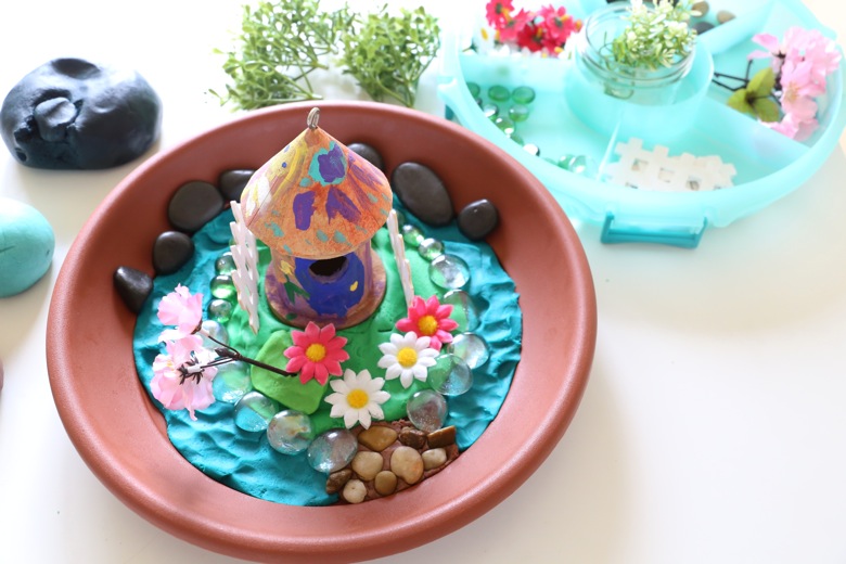 playdough as the base of a kids fairy garden