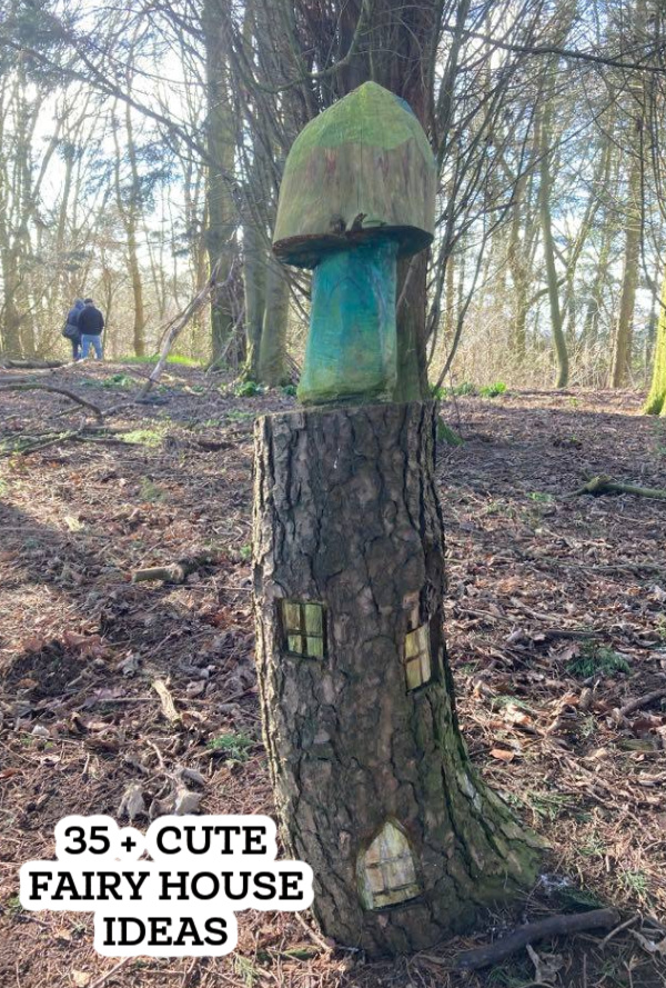 fairy house carved from a tree stump