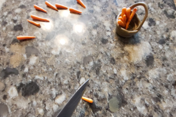 making DIY miniature carrots from polymer clay