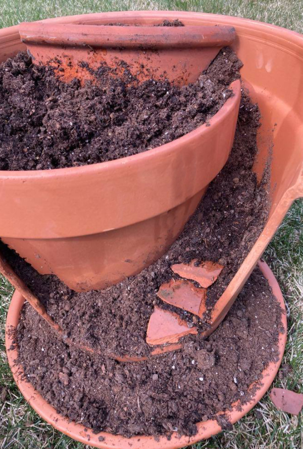 broken pot fairy garden with no plants