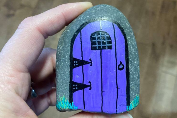 fairy garden painted rocks - purple door