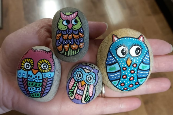 painted rock owls