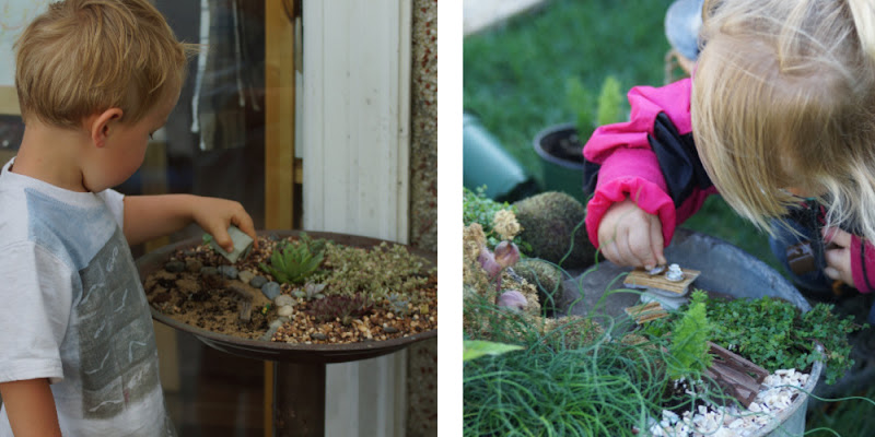 children playing in miniature garden