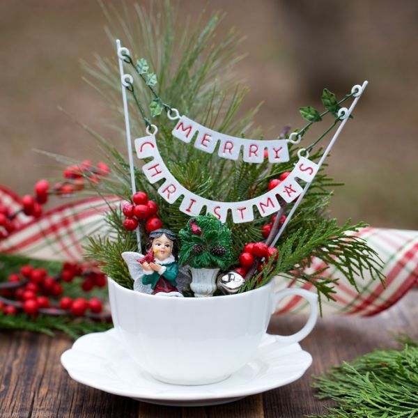 christmas teacup fairy garden idea