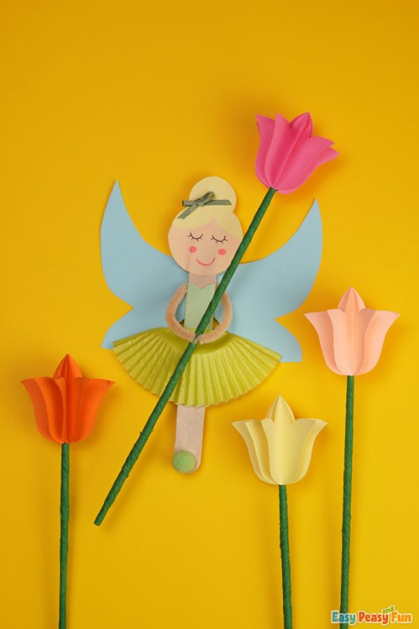 fairy made with popsicle stick and cupcake liner