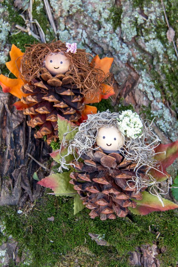 fairies made out of pinecones