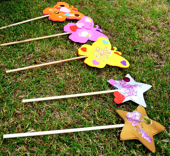 fairy wands decorated with glitter