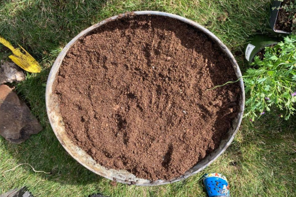 washtub full of dirt