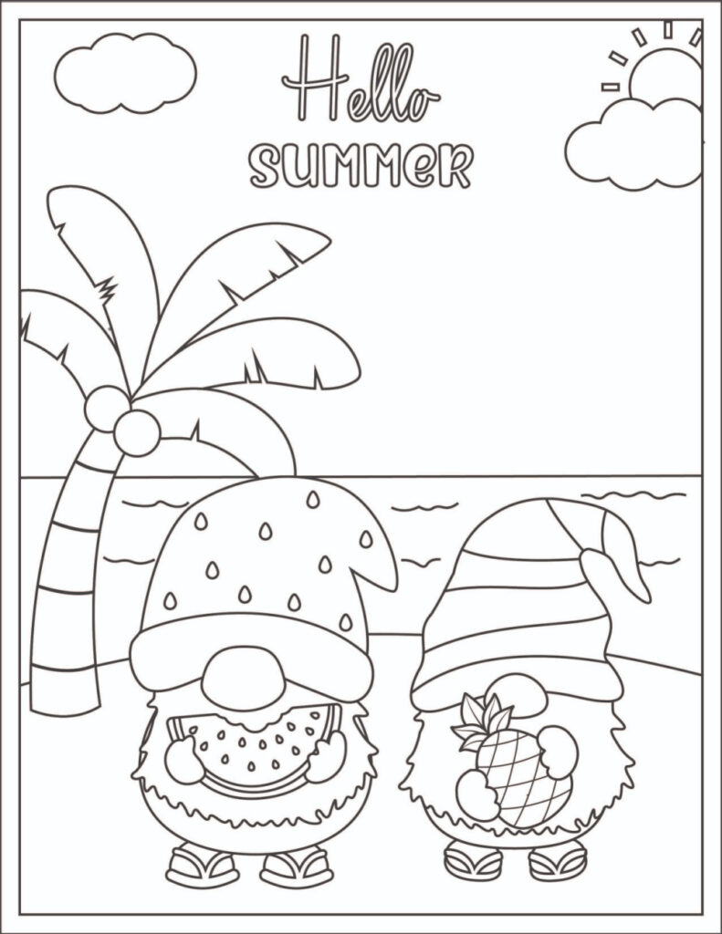 two gnomes on a beach coloring sheet