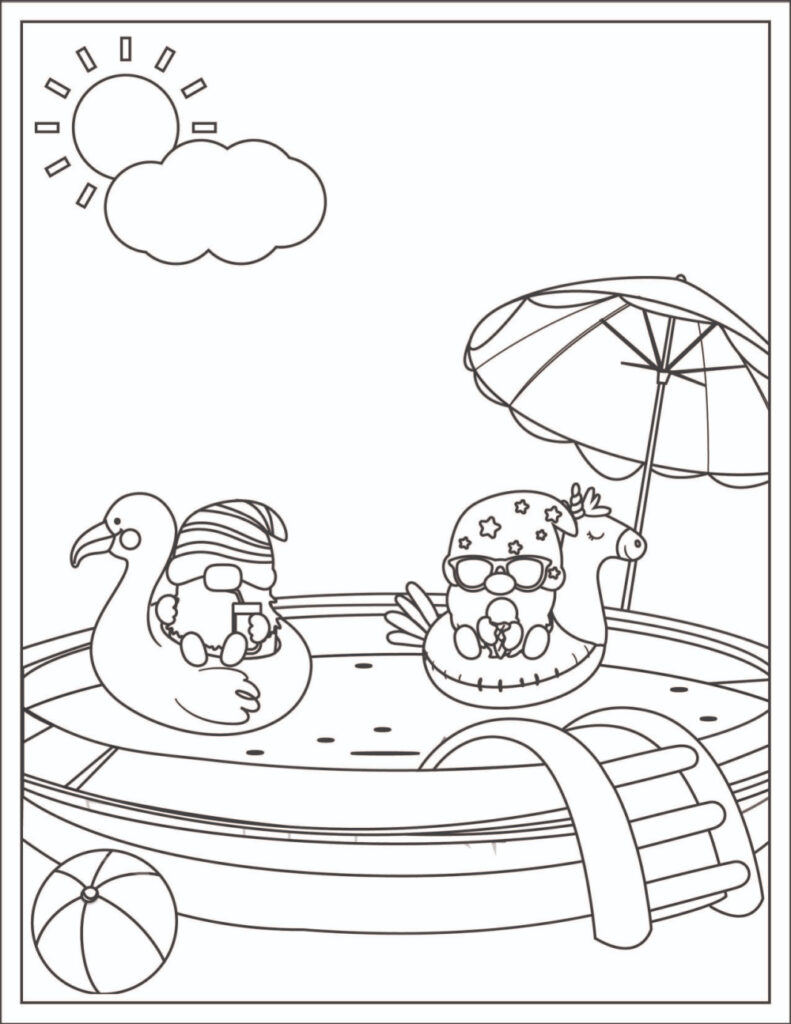 gnome in a pool coloring sheet