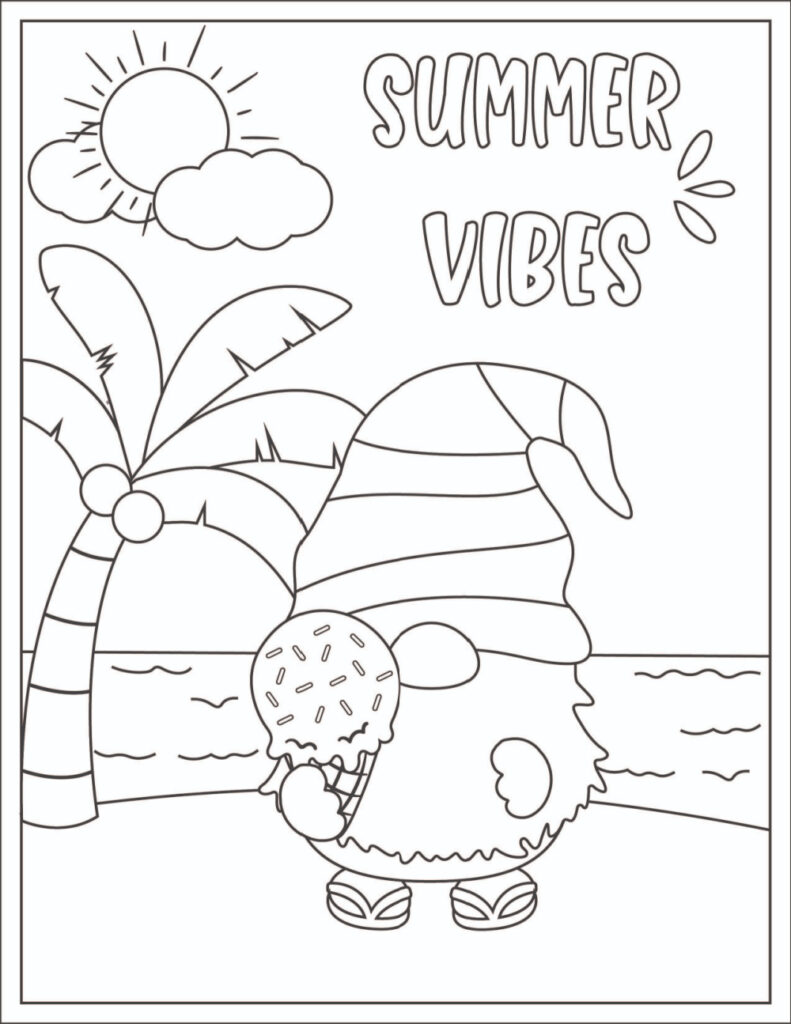 gnome eating ice cream coloring sheet