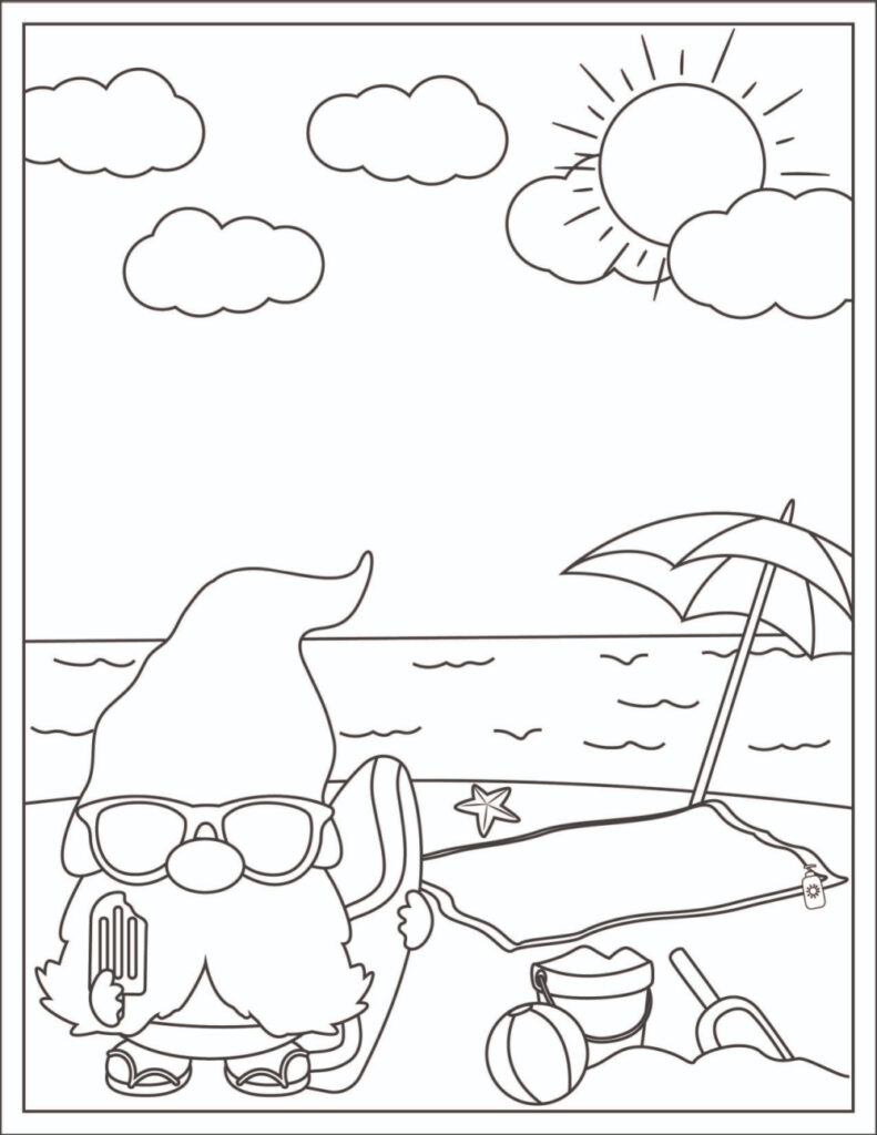 beach themed gnome coloring page