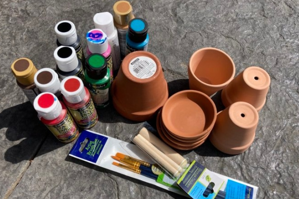 supplies to make clay pot toadstool fairy houses