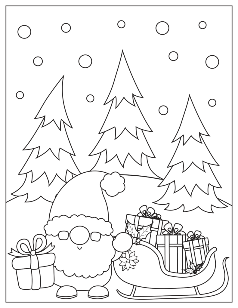 free printable christmas themed gnome color page