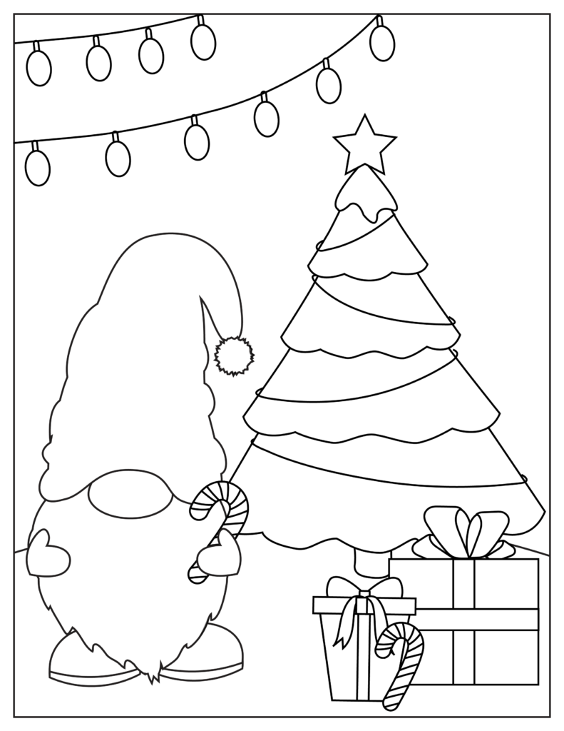 free printable christmas themed gnome color page