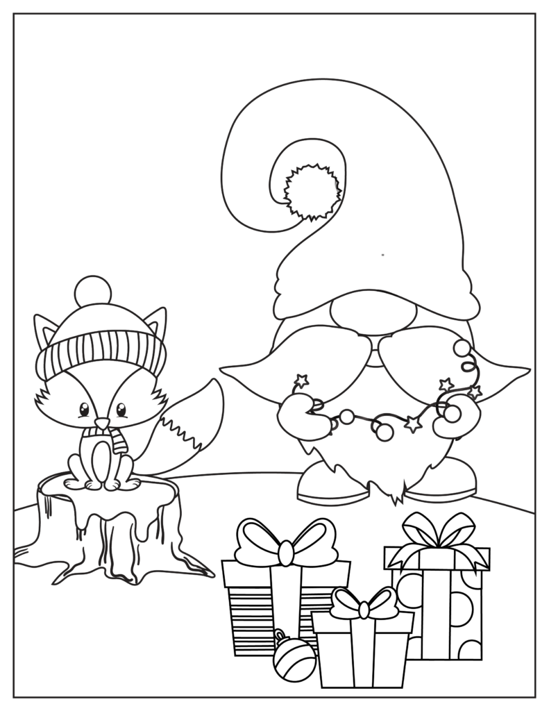 free printable christmas themed gnome color page