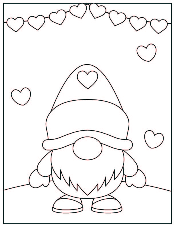 free Valentine's day Gnome Coloring Page