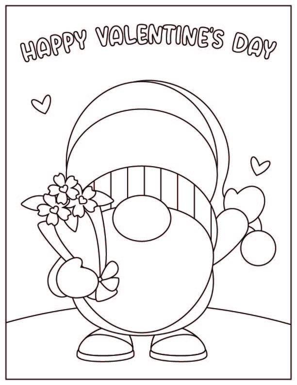 free Valentine's day Gnome Coloring Page