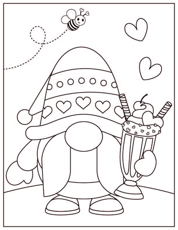 free Valentine's day Gnome Coloring Page