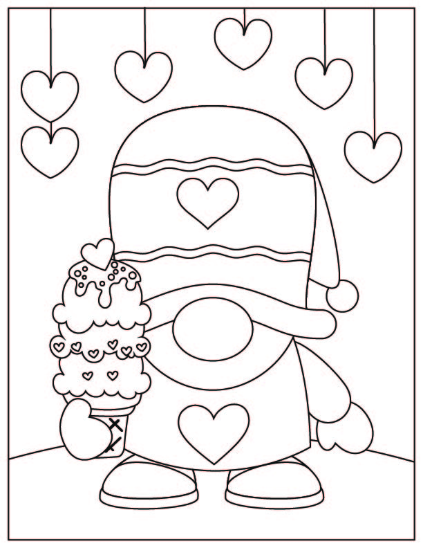 free Valentine's day Gnome Coloring Page