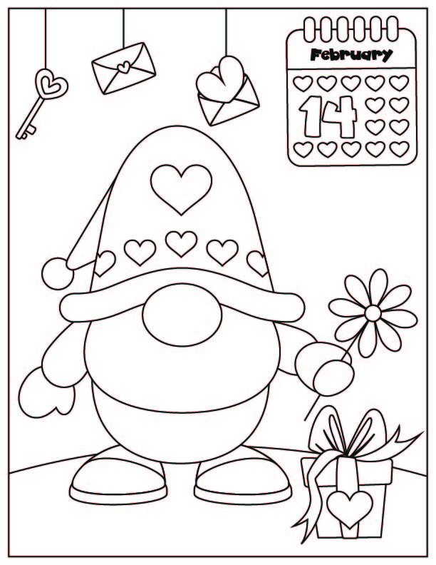 free Valentine's day Gnome Coloring Page
