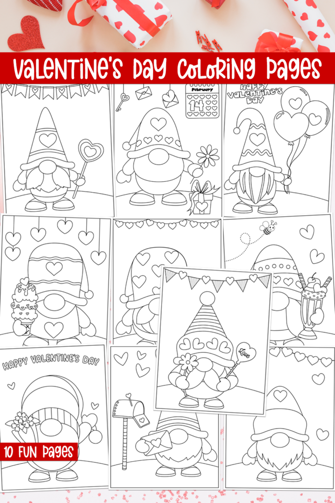 Valentine's Day Gnome Coloring Pages pin image