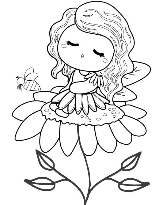 free printable fairy coloring page - fairy sitting on a flower