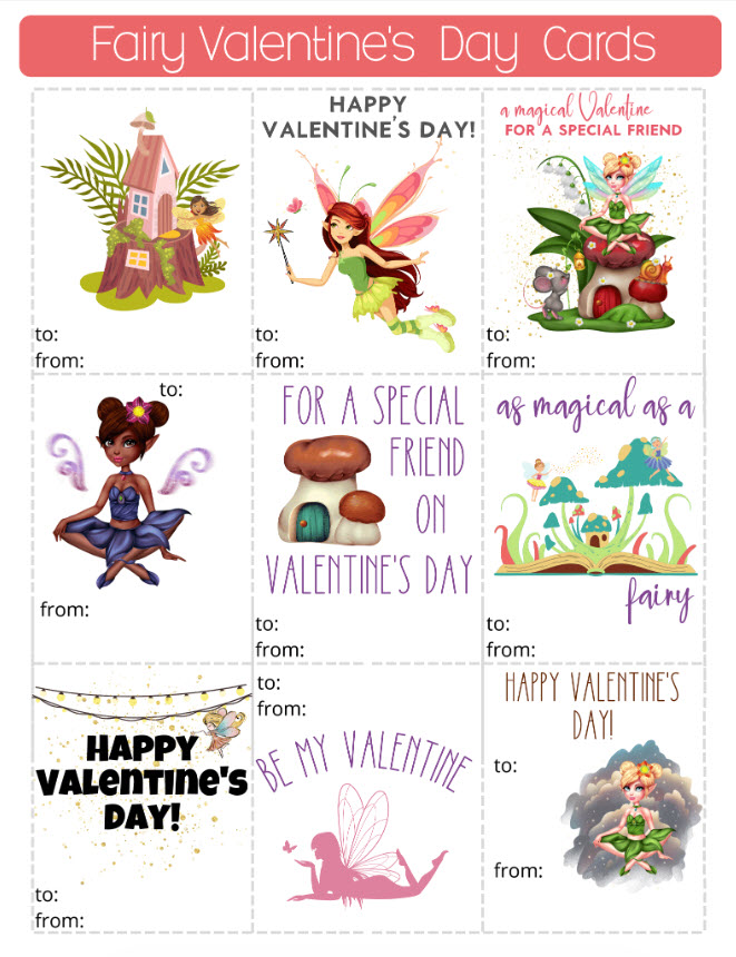 free printable fairy valentines 